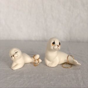 Vintage Set of 2 Seals Jewelry Display